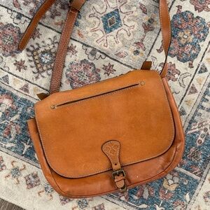 Leather Crossbody Saddle Bag in Brown